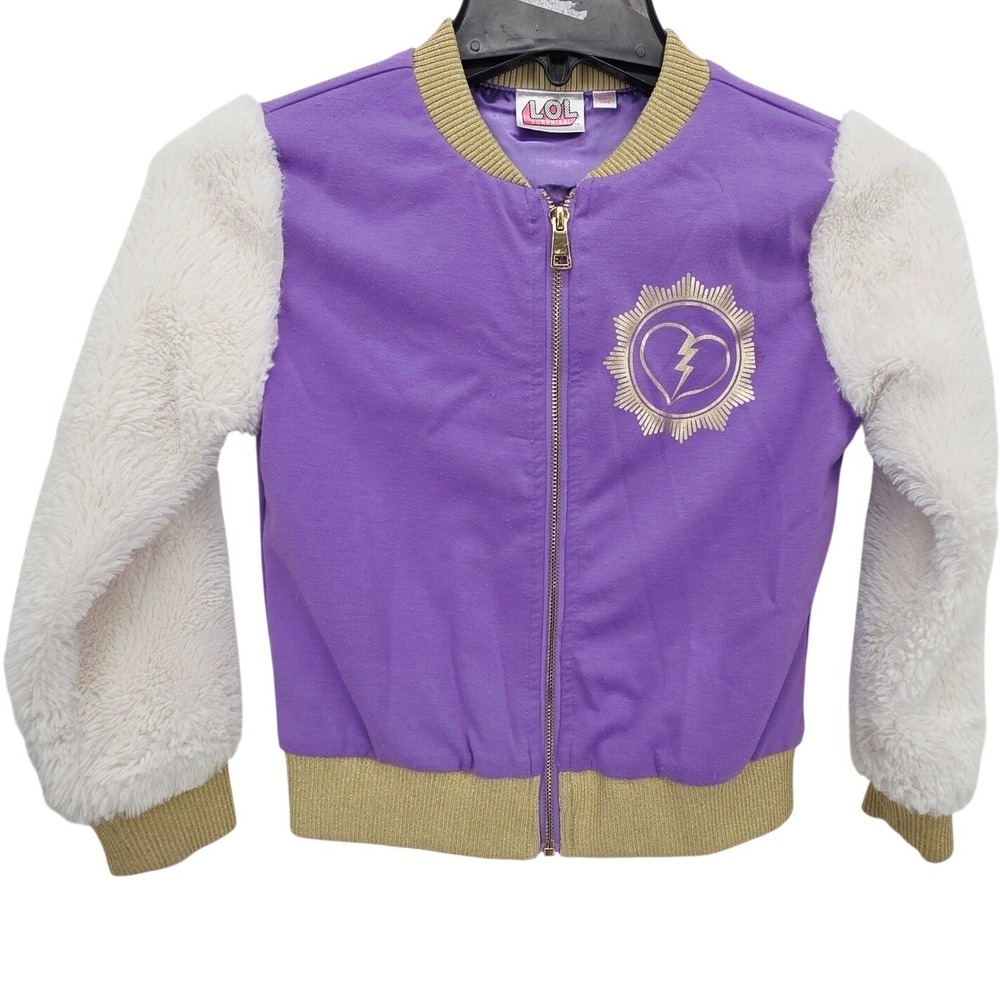 LOL Surprise‎ Girls Purple Fuzzy Sleeve Bomber Jacket Kids M 7/8